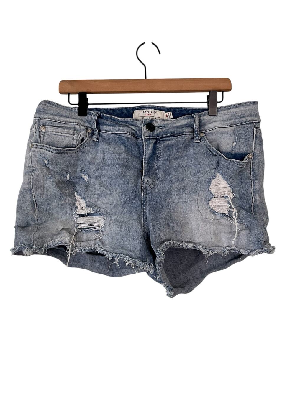 Torrid Womens Factory Distressed Denim Shorts Size 16 5 Pocket Design Raw Hem